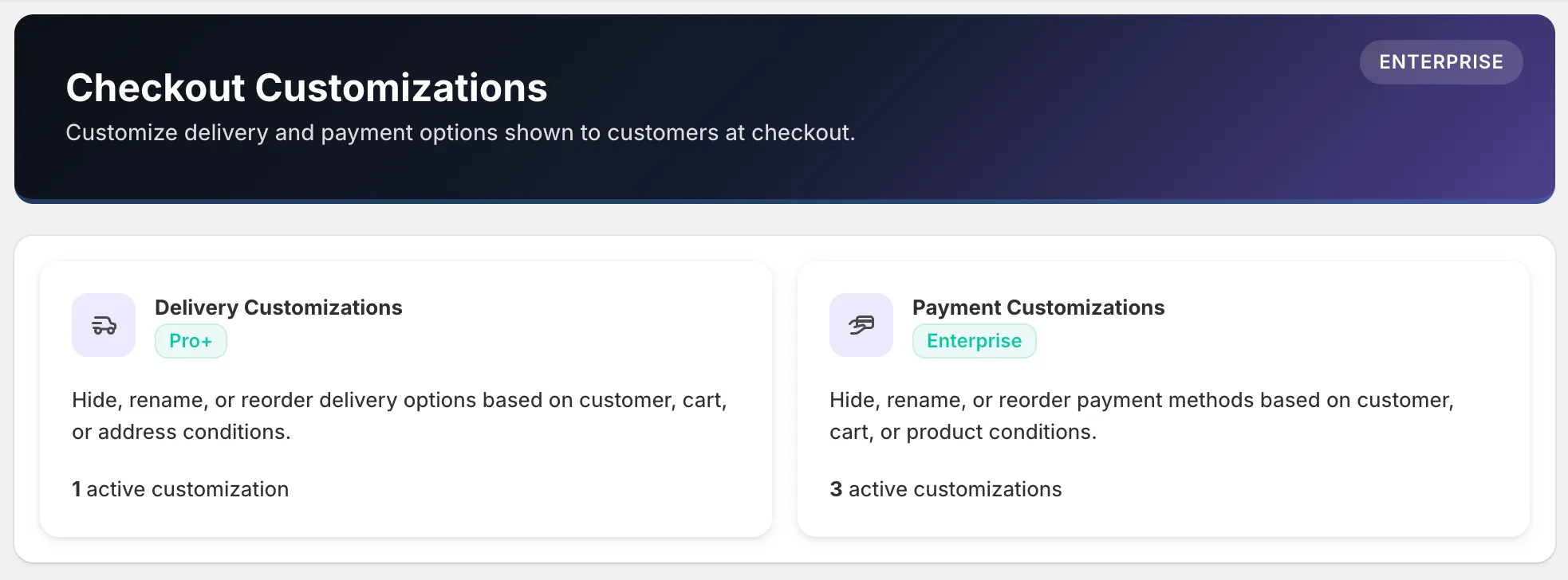 Checkout customization dashboard