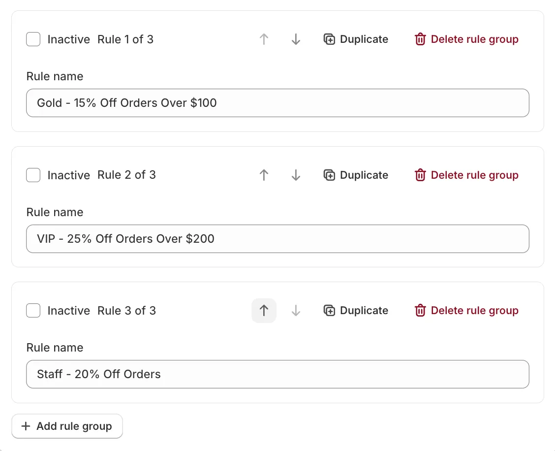 Multiple rule groups management