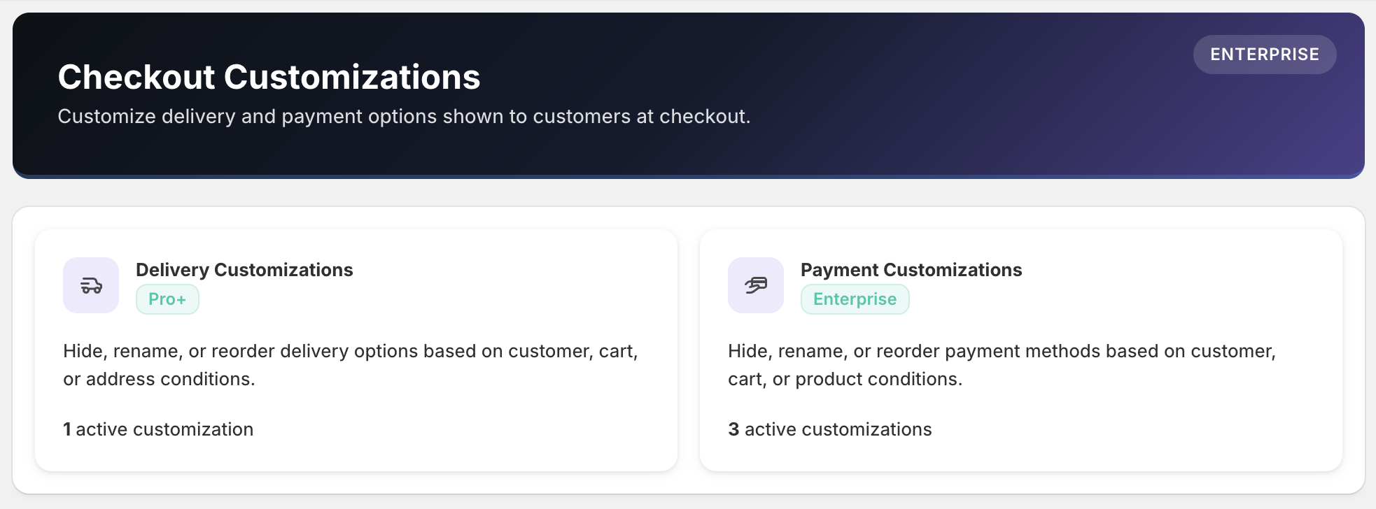 Checkout customization dashboard