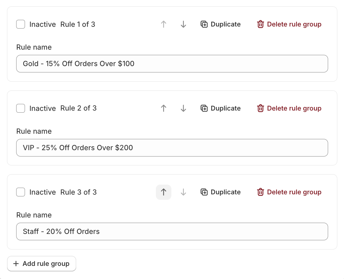 Multiple rule groups management